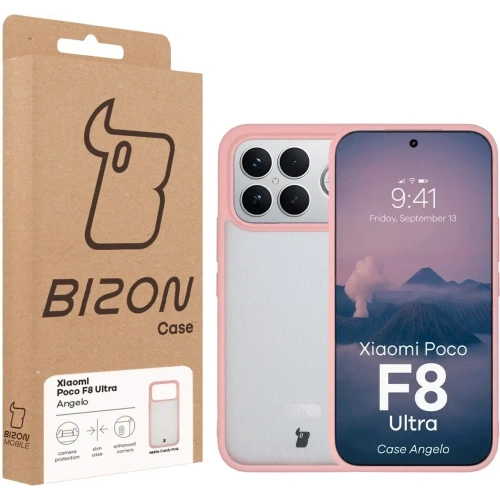 Etui Bizon Case Angelo do Xiaomi POCO F8 Ultra półprzezroczyste z jasnoróżową ramką