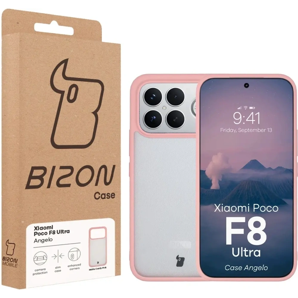 Etui Bizon Case Angelo do Xiaomi POCO F8 Ultra półprzezroczyste z jasnoróżową ramką