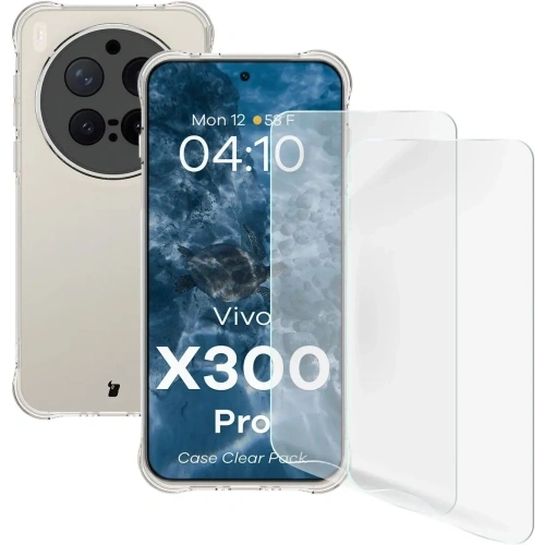 Elastyczne etui + 2x folia na ekran Bizon Case Clear Pack do Vivo X300 Pro
