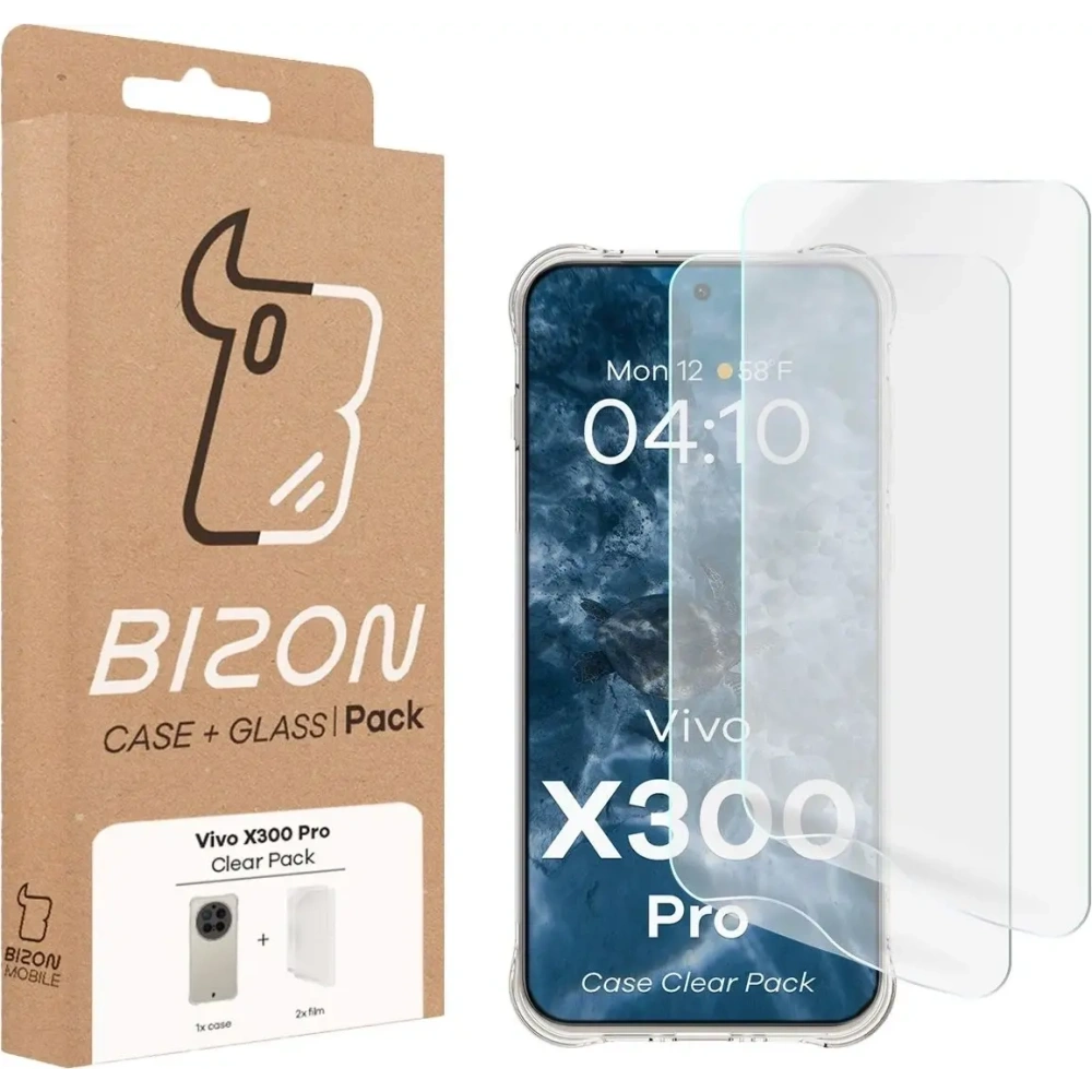 Elastyczne etui + 2x folia na ekran Bizon Case Clear Pack do Vivo X300 Pro