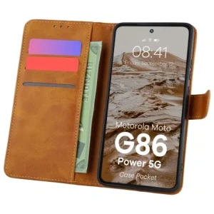 Etui z klapką Bizon Case Pocket do Motorola Moto G86 Power 5G brązowe