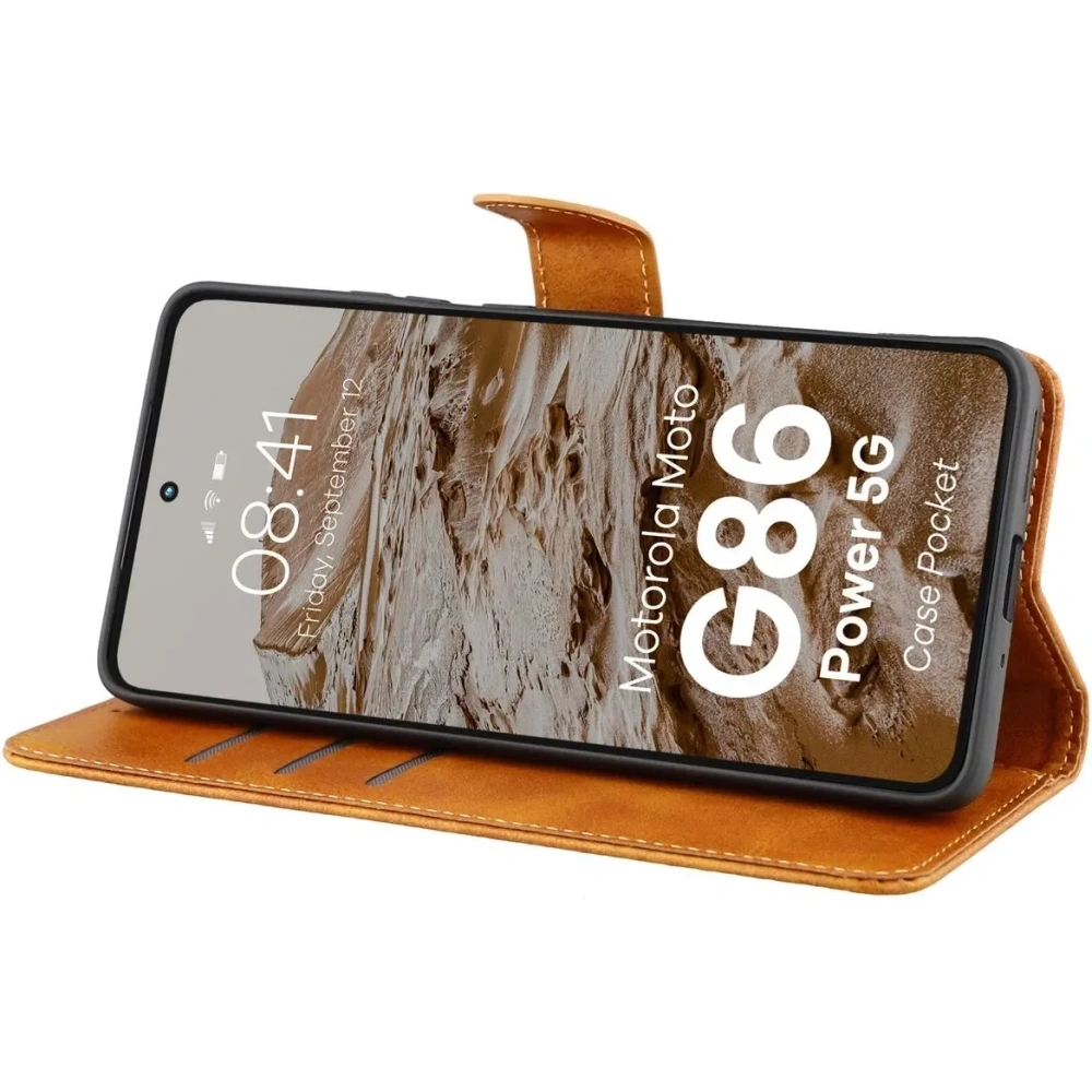 Etui z klapką Bizon Case Pocket do Motorola Moto G86 Power 5G brązowe