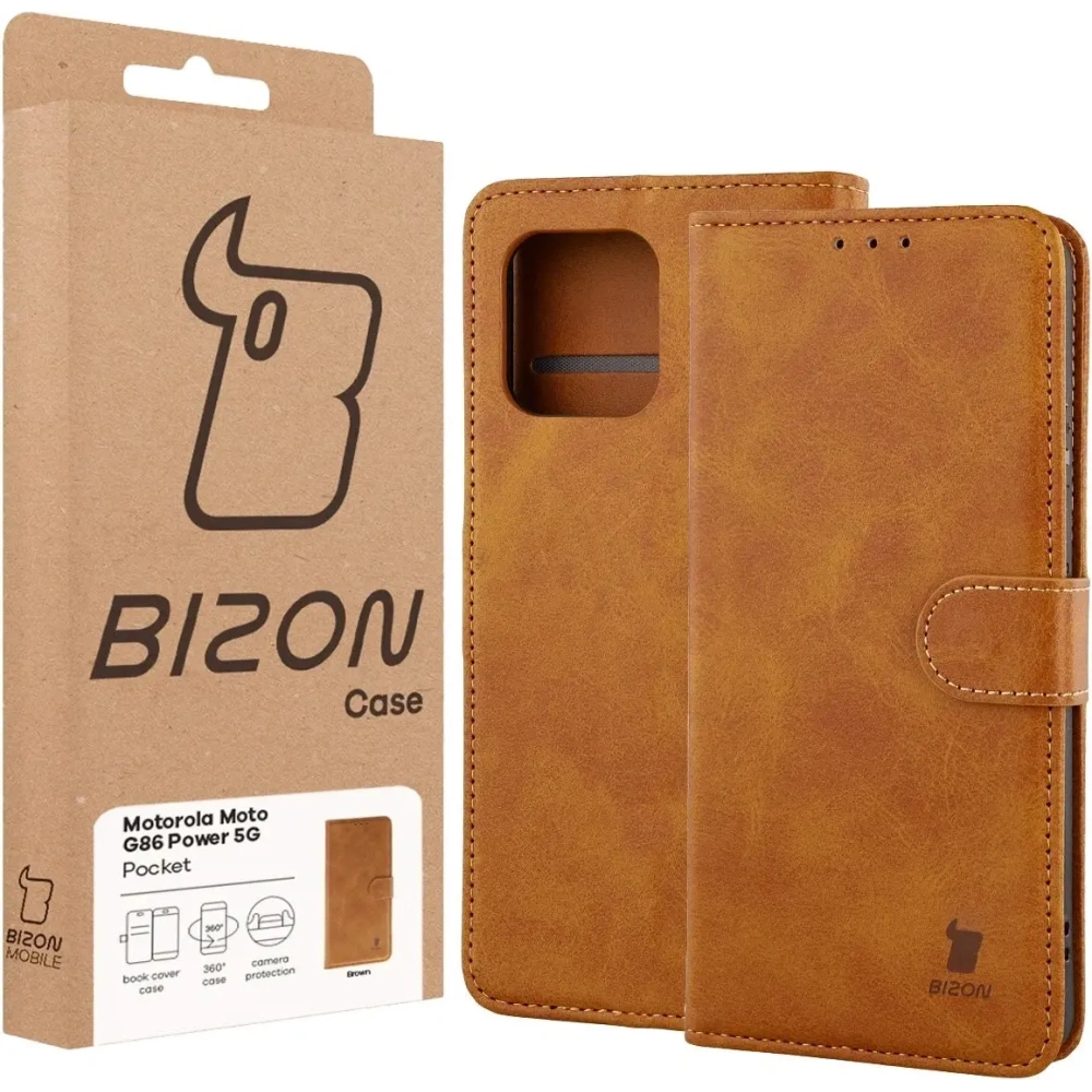 Etui z klapką Bizon Case Pocket do Motorola Moto G86 Power 5G brązowe