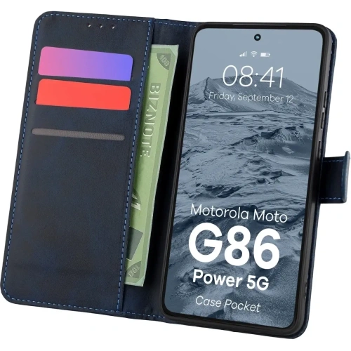 Etui z klapką Bizon Case Pocket do Motorola Moto G86 Power 5G granatowe