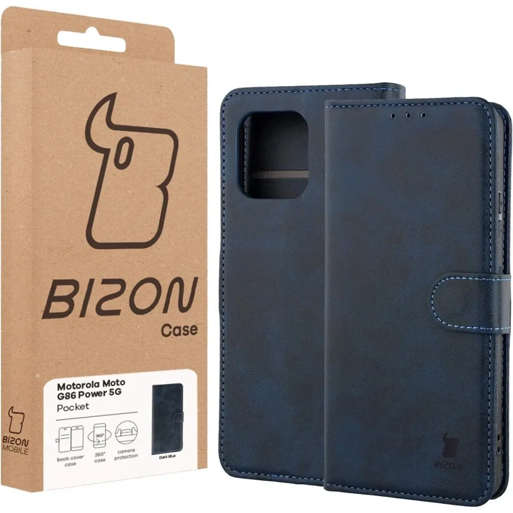 Etui z klapką Bizon Case Pocket do Motorola Moto G86 Power 5G granatowe
