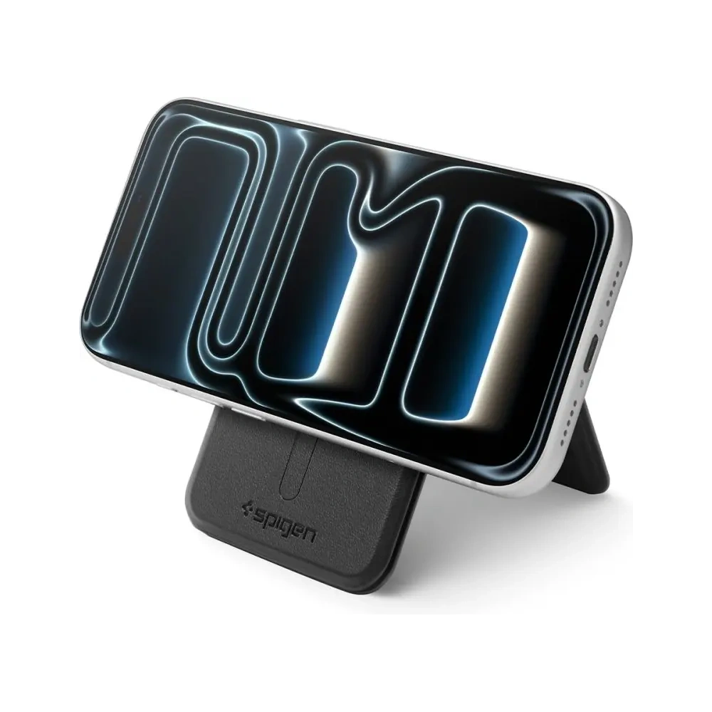 Stojak na telefon z miejscem na karty Spigen S314-3 Slim Fold Tripod MagSafe Universal Magnetic Card Holder Black