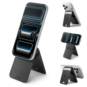 Stojak na telefon z miejscem na karty Spigen S314-3 Slim Fold Tripod MagSafe Universal Magnetic Card Holder Black