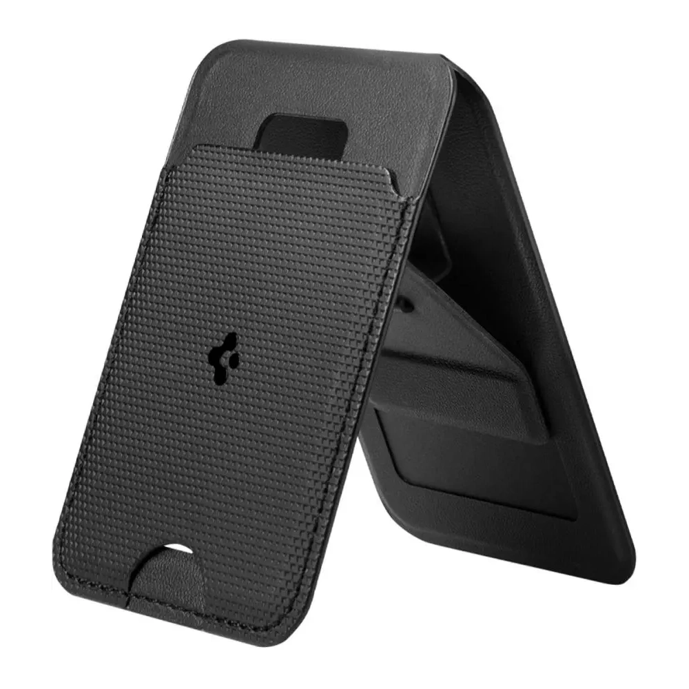 Stojak na telefon z miejscem na karty Spigen S314-1 Slim Fold Tripod MagSafe Universal Magnetic Card Holder Black