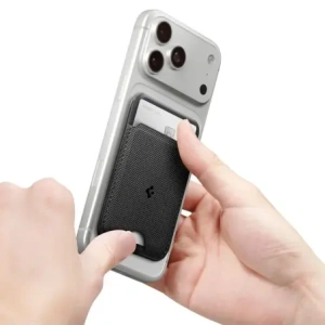 Stojak na telefon z miejscem na karty Spigen S314-1 Slim Fold Tripod MagSafe Universal Magnetic Card Holder Black