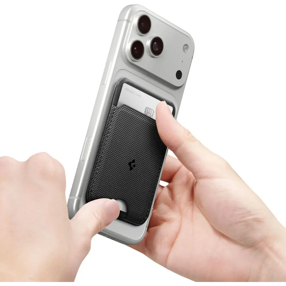 Stojak na telefon z miejscem na karty Spigen S314-1 Slim Fold Tripod MagSafe Universal Magnetic Card Holder Black