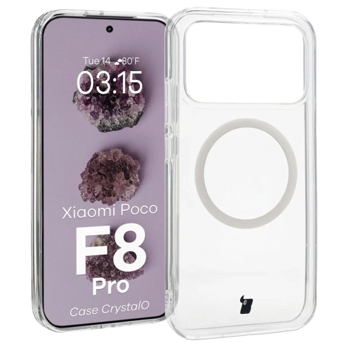 Etui z pierścieniem magnetycznym Bizon Case CrystalO do Xiaomi POCO F8 Pro przezroczyste