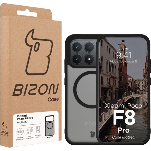 Etui z pierścieniem magnetycznym Bizon Case MatteO do Xiaomi POCO F8 Pro przydymione-czarne