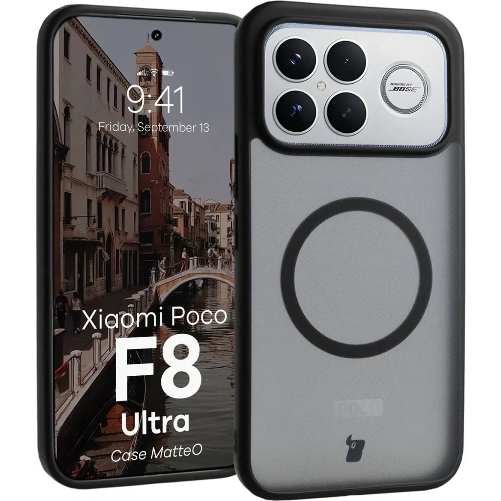 Etui z pierścieniem magnetycznym Bizon Case MatteO do Xiaomi POCO F8 Ultra przydymione-czarne