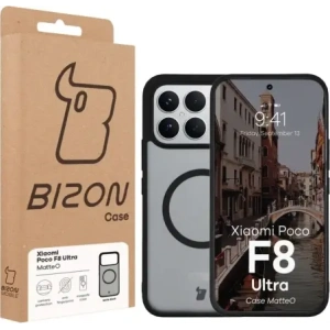 Etui z pierścieniem magnetycznym Bizon Case MatteO do Xiaomi POCO F8 Ultra przydymione-czarne
