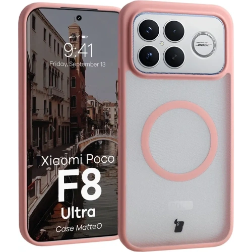 Etui z pierścieniem magnetycznym Bizon Case MatteO do Xiaomi POCO F8 Ultra przydymione-jasnoróżowe