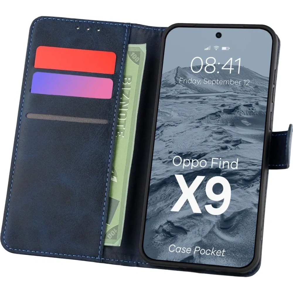 Etui z klapką Bizon Case Pocket do Oppo Find X9 granatowe