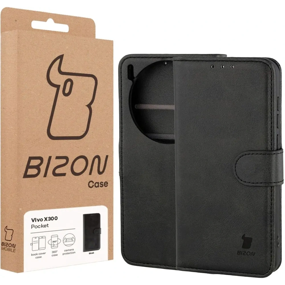 Etui z klapką Bizon Case Pocket do Vivo X300 czarne