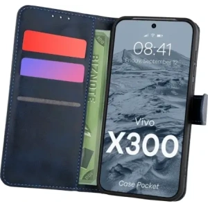 Etui z klapką Bizon Case Pocket do Vivo X300 granatowe