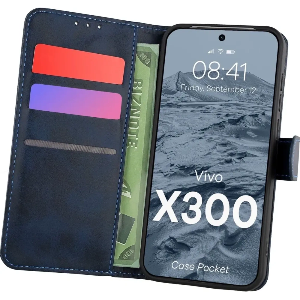 Etui z klapką Bizon Case Pocket do Vivo X300 granatowe