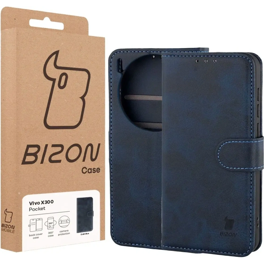 Etui z klapką Bizon Case Pocket do Vivo X300 granatowe