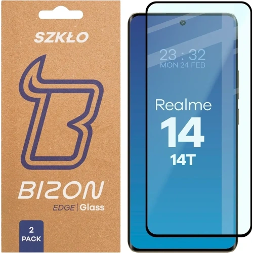 Szkło hartowane Bizon Glass Edge Duo do Realme 14 5G / 14T 5G czarna ramka [2 PACK]