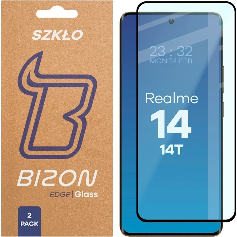 Szkło hartowane Bizon Glass Edge Duo do Realme 14 5G / 14T 5G czarna ramka [2 PACK]