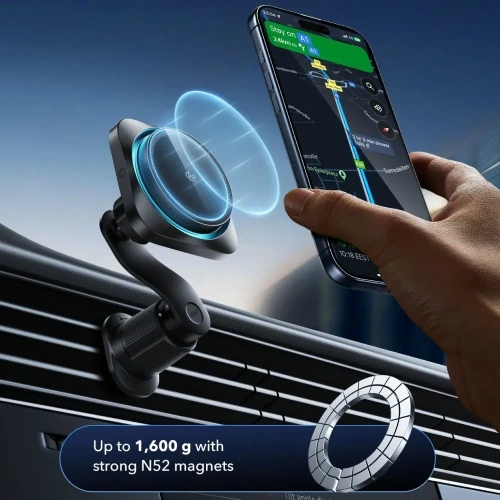 Uchwyt samochodowy do kratki z ładowarką bezprzewodową ESR OmniLock Cryoboost Magnetic MagSafe Vent Car Mount Wireless Charger Qi2.2 25W Black