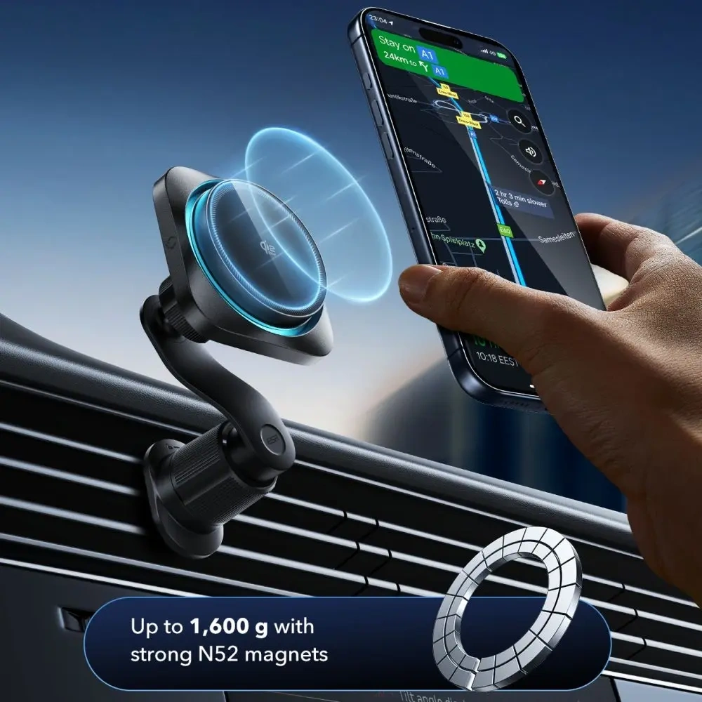 Uchwyt samochodowy do kratki z ładowarką bezprzewodową ESR OmniLock Cryoboost Magnetic MagSafe Vent Car Mount Wireless Charger Qi2.2 25W Black