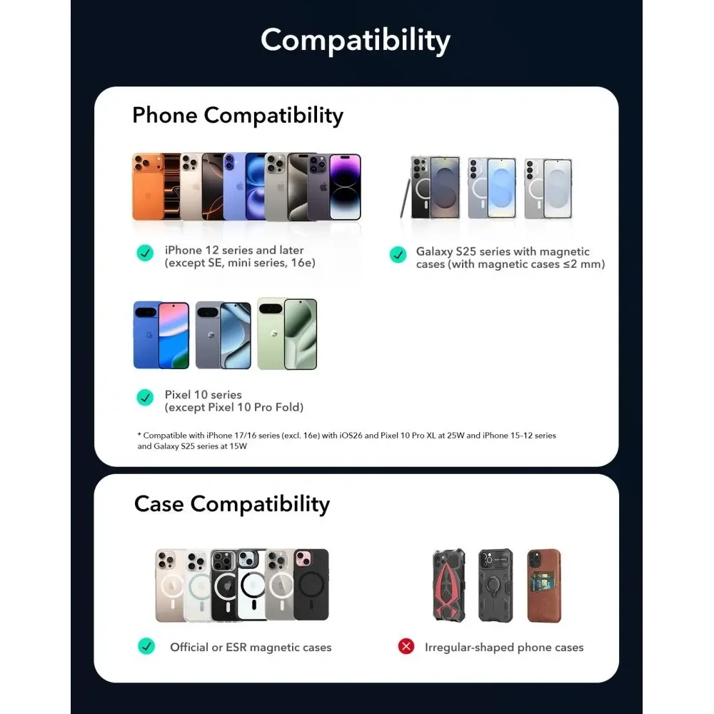 Uchwyt samochodowy do kratki z ładowarką bezprzewodową ESR OmniLock Cryoboost Magnetic MagSafe Vent Car Mount Wireless Charger Qi2.2 25W Black