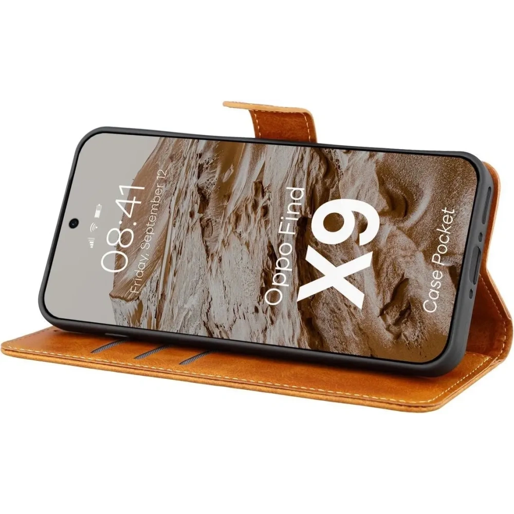Etui z klapką Bizon Case Pocket do Oppo Find X9 brązowe