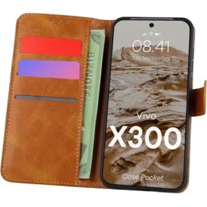 Etui z klapką Bizon Case Pocket do Vivo X300 brązowe