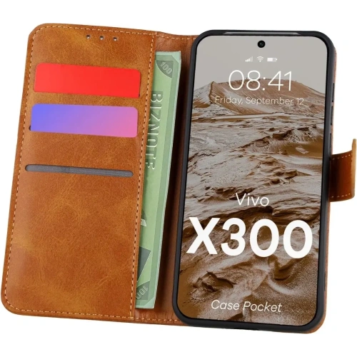 Etui z klapką Bizon Case Pocket do Vivo X300 brązowe