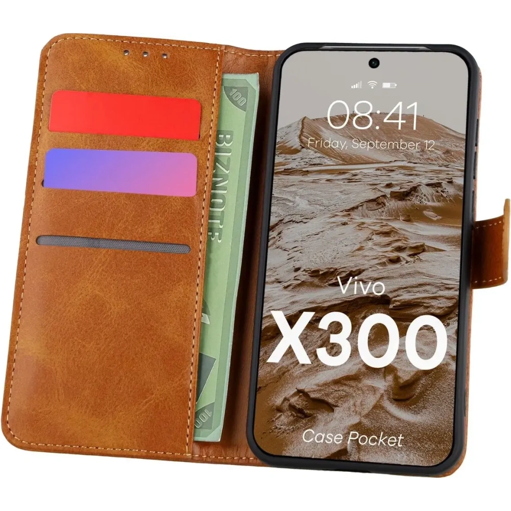 Etui z klapką Bizon Case Pocket do Vivo X300 brązowe