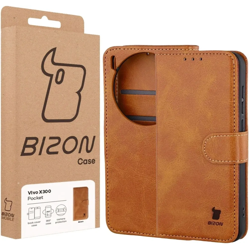 Etui z klapką Bizon Case Pocket do Vivo X300 brązowe