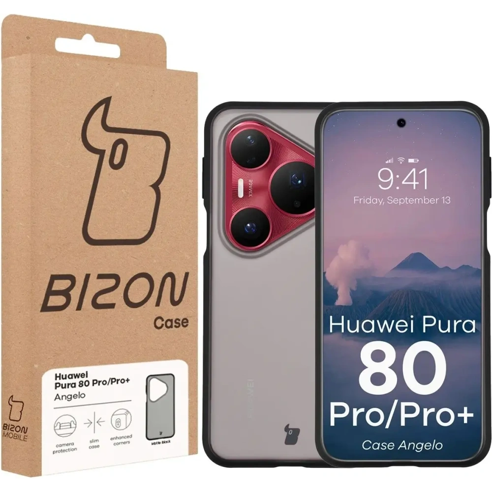 Etui Bizon Case Angelo do Huawei Pura 80 Pro / Pro Plus przydymione z czarną ramką