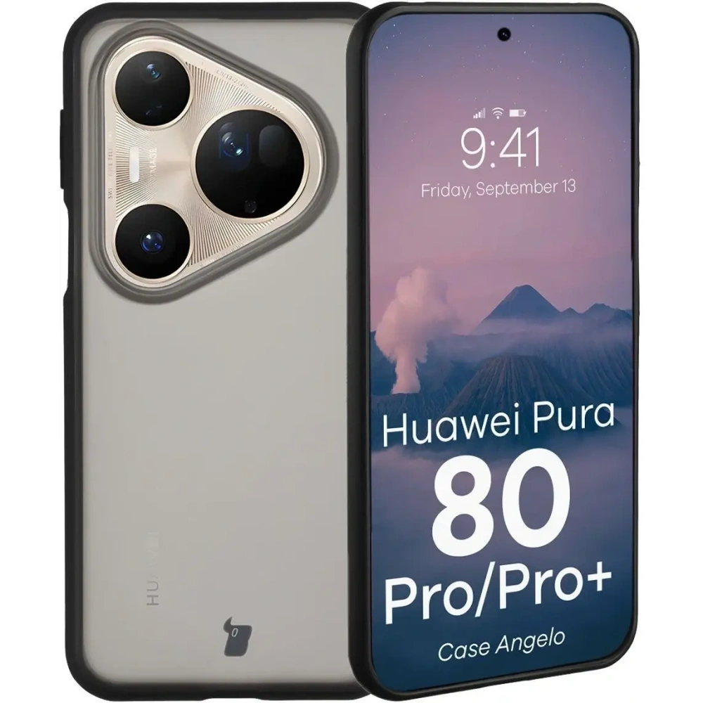 Etui Bizon Case Angelo do Huawei Pura 80 Ultra przydymione z czarną ramką