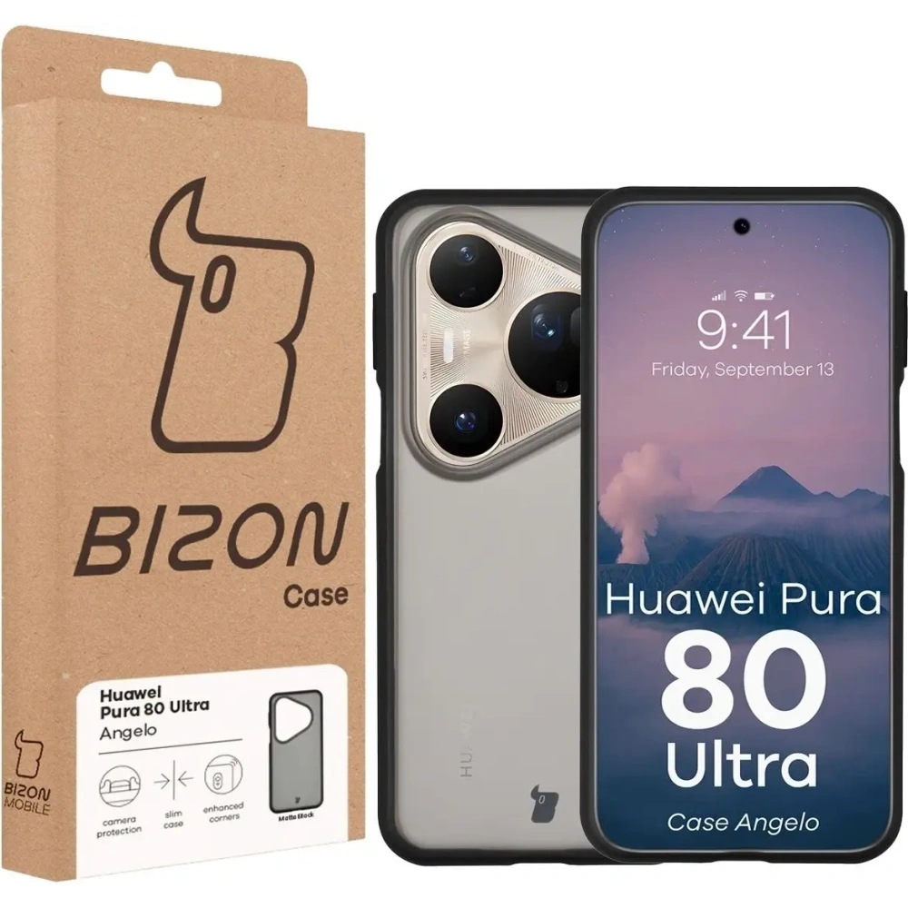Etui Bizon Case Angelo do Huawei Pura 80 Ultra przydymione z czarną ramką