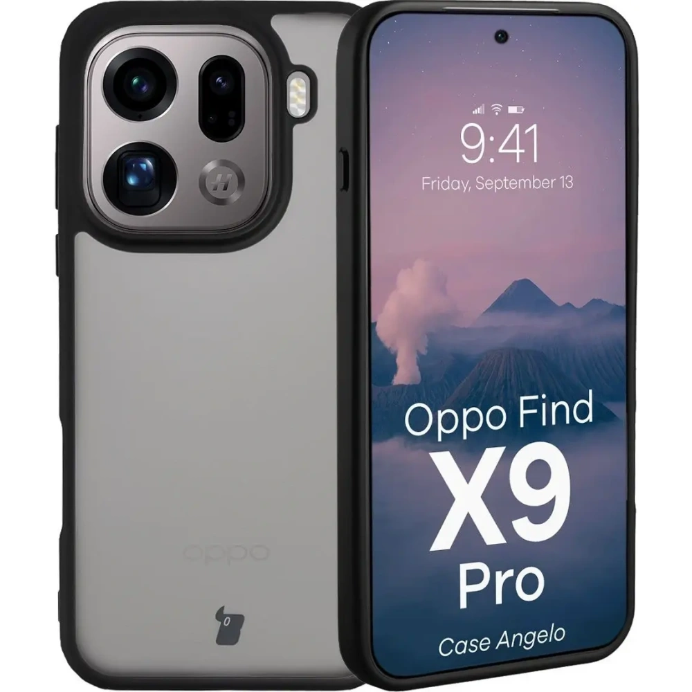 Etui Bizon Case Angelo do Oppo Find X9 Pro przydymione z czarną ramką