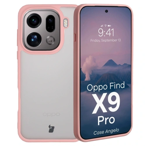 Etui Bizon Case Angelo do Oppo Find X9 Pro półprzezroczyste z jasnoróżową ramką