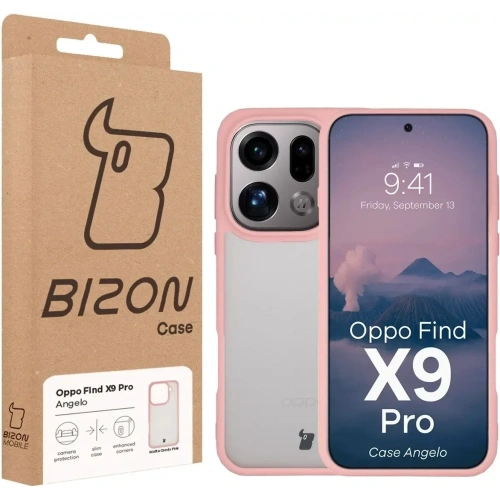 Etui Bizon Case Angelo do Oppo Find X9 Pro półprzezroczyste z jasnoróżową ramką