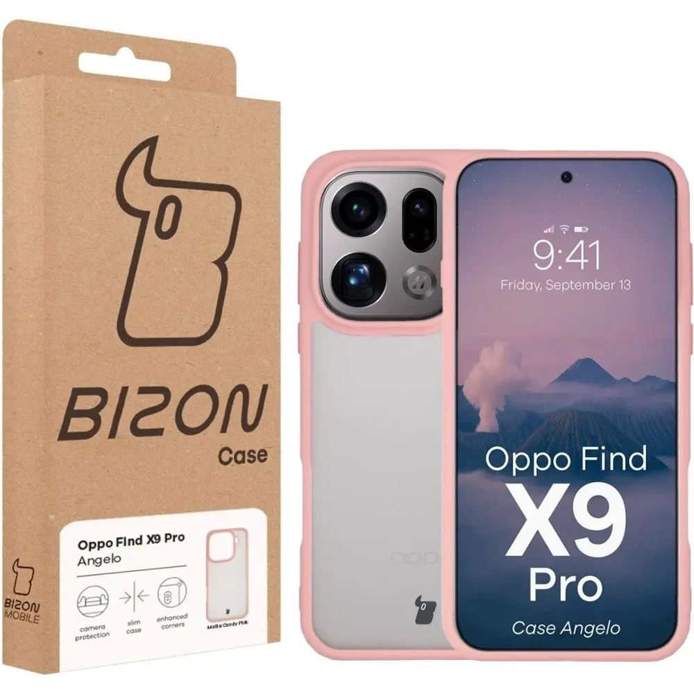 Etui Bizon Case Angelo do Oppo Find X9 Pro półprzezroczyste z jasnoróżową ramką