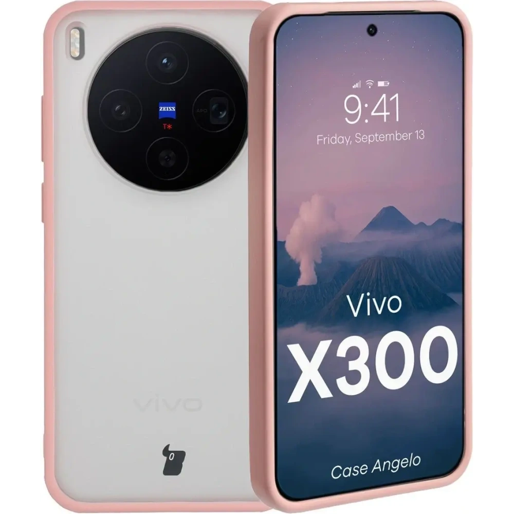 Etui Bizon Case Angelo do Vivo X300 półprzezroczyste z jasnoróżową ramką