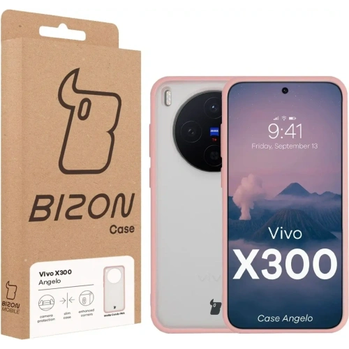 Etui Bizon Case Angelo do Vivo X300 półprzezroczyste z jasnoróżową ramką