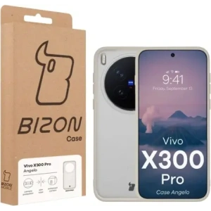 Etui Bizon Case Angelo do Vivo X300 Pro półprzezroczyste z beżową ramką