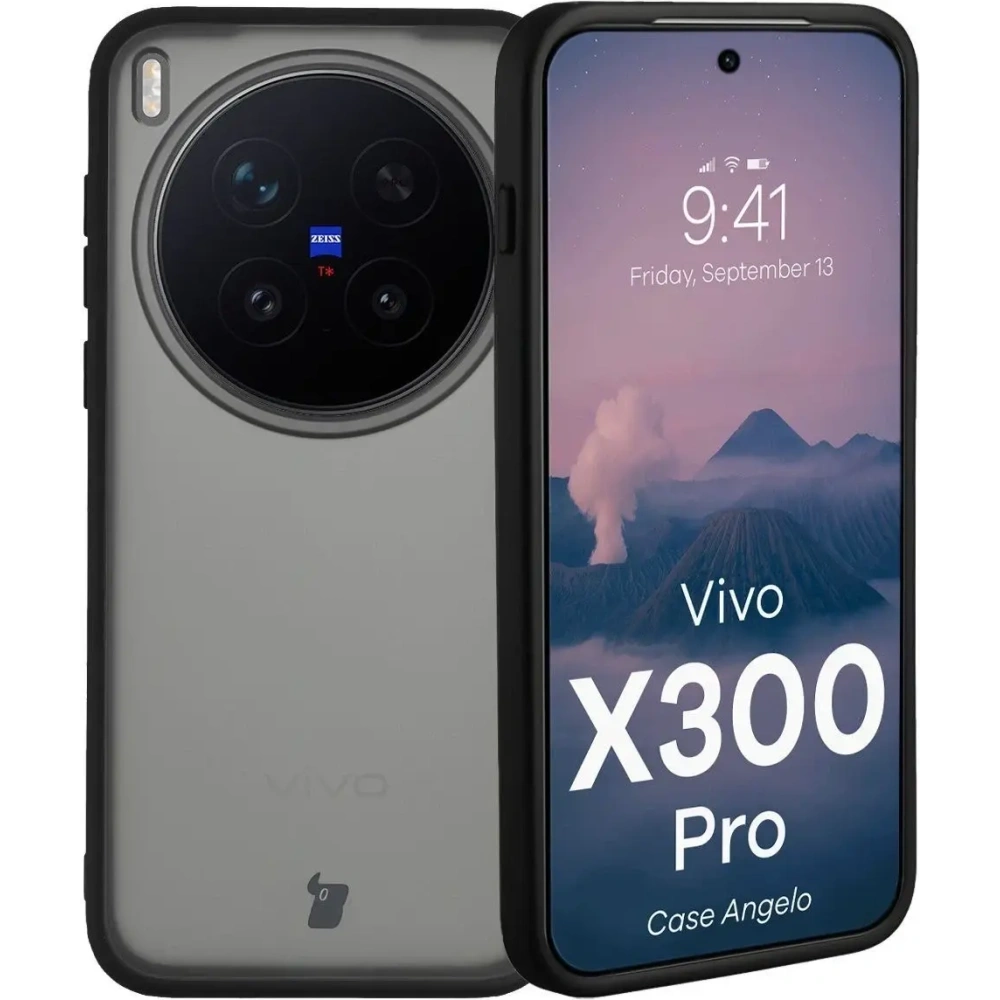 Etui Bizon Case Angelo do Vivo X300 Pro przydymione z czarną ramką