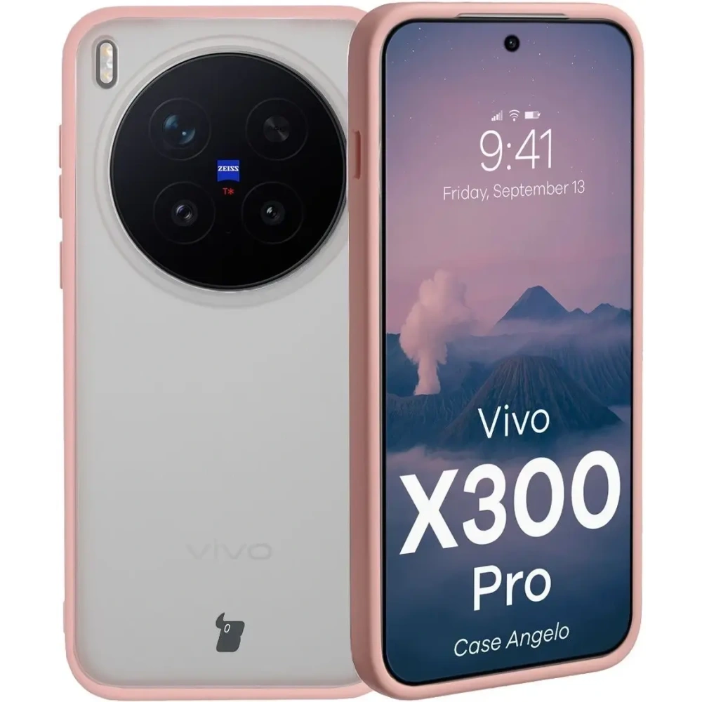 Etui Bizon Case Angelo do Vivo X300 Pro półprzezroczyste z jasnoróżową ramką
