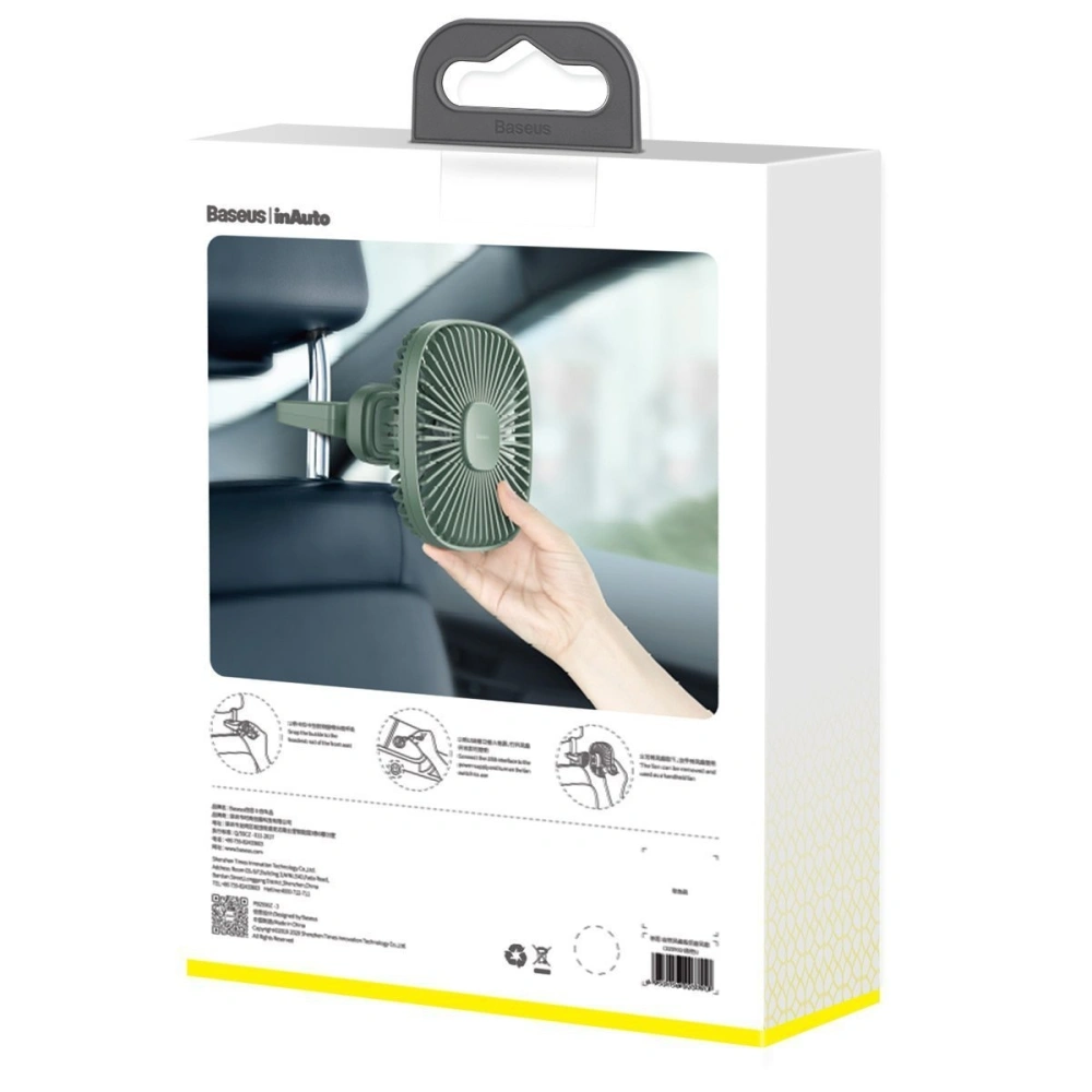 Samochodowy wentylator / wiatrak Baseus Natural Wind na zagłówek, magnetyczny (zielony)