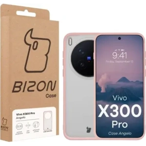 Etui Bizon Case Angelo do Vivo X300 Pro półprzezroczyste z jasnoróżową ramką