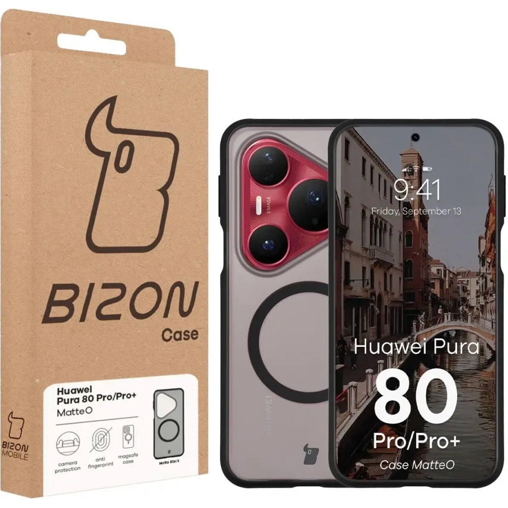 Etui z pierścieniem magnetycznym Bizon Case MatteO do Huawei Pura 80 Pro / Pro+ Plus przydymione-czarne