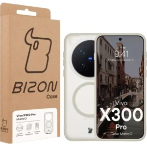 Etui z pierścieniem magnetycznym Bizon Case MatteO do Vivo X300 Pro przydymione-beżowe